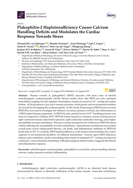 Plakophilin-2 Haploinsufficiency Causes Calcium Handling