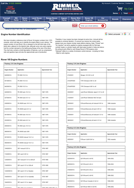 Engine Number Identification Rover V8 Engine Numbers Search by Part No. Or Description
