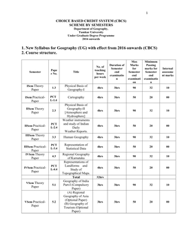 1. New Syllabus for Geography (UG) with Effect from 2016 Onwards (CBCS) 2