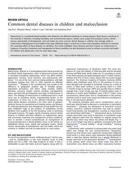 Common Dental Diseases in Children and Malocclusion