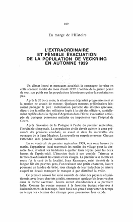 L'extraordinaire Et Pénible Évacuation De La Population De Veckring En Automne 1939