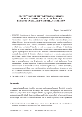 Objectivism/Subjectivism in Scientific Articles of Different Areas: the Heterogeneity of Academic Writing