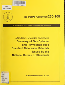 Summary of Gas Cylinder and Permeation Tube Standard Reference Materials Issued by the National Bureau of Standards