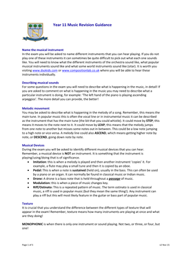 Year 11 Music Revision Guide