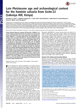 Late Pleistocene Age and Archaeological Context for the Hominin Calvaria from Gvjm-22 (Lukenya Hill, Kenya)