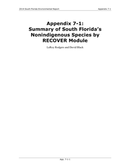 Appendix 7-1: Summary of South Florida's Nonindigenous Species