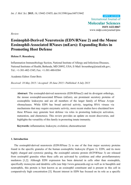 Eosinophil-Derived Neurotoxin (EDN/Rnase 2) and the Mouse Eosinophil-Associated Rnases (Mears): Expanding Roles in Promoting Host Defense