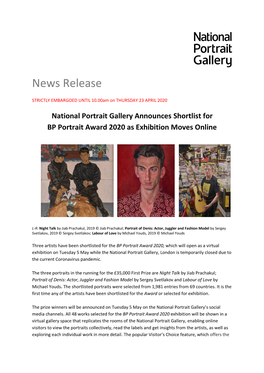 National Portrait Gallery Announces Shortlist for BP Portrait Award 2020 As Exhibition Moves Online