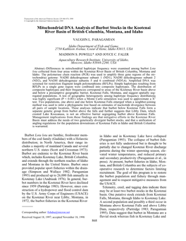 Mitochondrial DNA Analysis of Burbot Stocks in the Kootenai River Basin of British Columbia, Montana, and Idaho