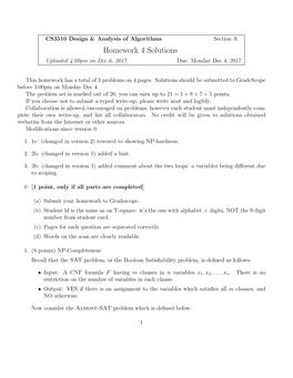 Homework 4 Solutions Uploaded 4:00Pm on Dec 6, 2017 Due: Monday Dec 4, 2017