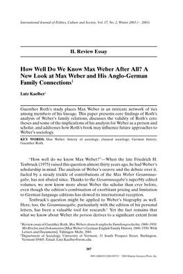 A New Look at Max Weber and His Anglo-German Family Connections1