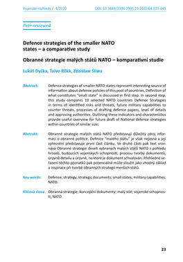 Defence Strategies of the Smaller NATO States – a Comparative Study Obranné Strategie Malých Států NATO – Komparativní Studie