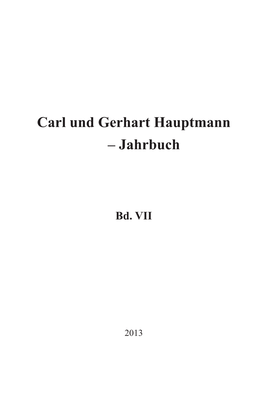 Carl Und Gerhart Hauptmann – Jahrbuch