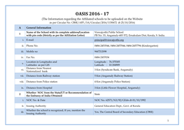 OASIS 2016 - 17 (The Information Regarding the Affiliated Schools to Be Uploaded on the Website As Per Circular No