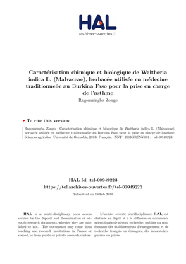 Caractérisation Chimique Et Biologique De Waltheria Indica L