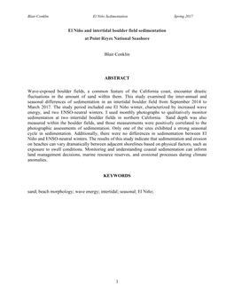 1 El Niño and Intertidal Boulder Field Sedimentation at Point Reyes