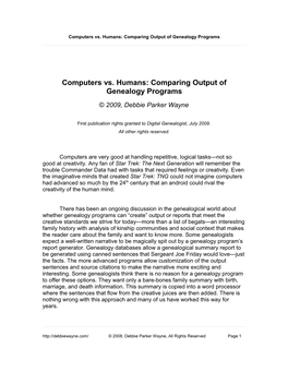 Computers Vs. Humans: Comparing Outputs of Genealogy Programs