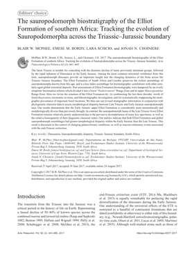 The Sauropodomorph Biostratigraphy of the Elliot Formation of Southern Africa: Tracking the Evolution of Sauropodomorpha Across the Triassic–Jurassic Boundary