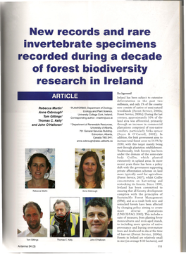 New Records and Rare Invertebrate Specimens Recorded During a Decade of Forest Biodiversity Research in Ireland