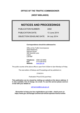Notices and Proceedings: West Midlands: 13 June 2014