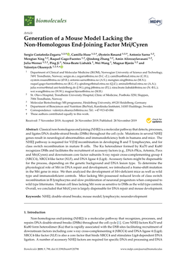 Generation of a Mouse Model Lacking the Non-Homologous End-Joining Factor Mri/Cyren