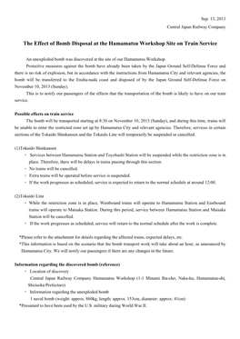 The Effect of Bomb Disposal at the Hamamatsu Workshop Site on Train Service