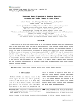 Northward Range Expansion of Southern Butterflies According to Climate Change in South Korea