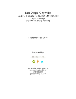 San Diego Citywide LGBTQ Historic Context Statement City of San Diego Department of City Planning