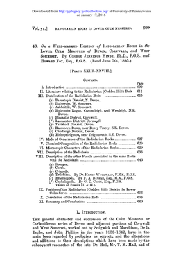 43. on a WELL-MARKED Horizon" of RADIOLARIAN ROCKS ~N the Lowv.~ Cvlm Mms~Aes of Devon, Coa~WALT., and W~St SOM~Aset