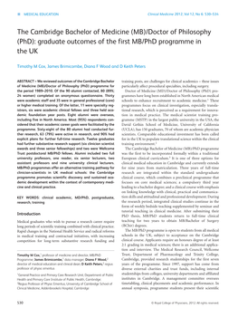 The Cambridge Bachelor of Medicine (MB)/Doctor of Philosophy (Phd): Graduate Outcomes of the First MB/Phd Programme in the UK