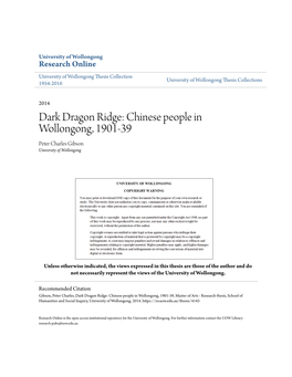 Dark Dragon Ridge: Chinese People in Wollongong, 1901-39 Peter Charles Gibson University of Wollongong