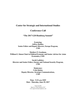 Center for Strategic and International Studies Conference Call