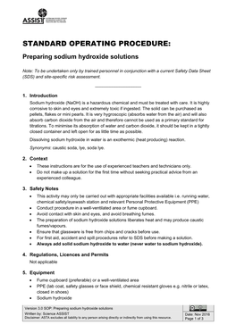 Preparing Sodium Hydroxide Solutions Nov 2016