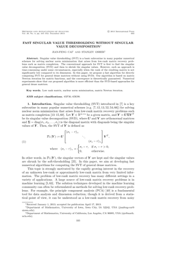 Fast Singular Value Thresholding Without Singular Value Decomposition∗