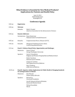 Implications for Patients and Health Policy Conference Agenda