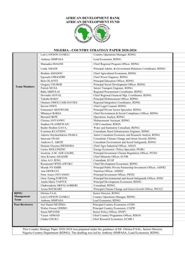 COUNTRY STRATEGY PAPER 2020-2024 Laté LAWSON ZANKLI Country Operations Manager, RDNG