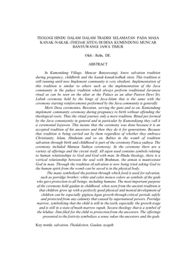 Teologi Hindu Dalam Dalam Tradisi Selamatan Pada Masa Kanak-Nakak (Thedak Siten) Di Desa Kumendung Muncar Banyuwangi Jawa Timur