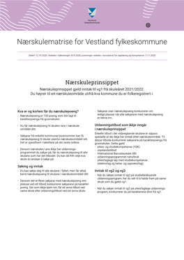 Nærskulematrise for Vestland Fylkeskommune