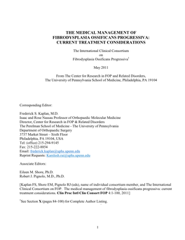 The Medical Management of Fibrodysplasia Ossificans Progressiva: Current Treatment Considerations