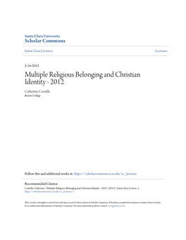 Multiple Religious Belonging and Christian Identity - 2012 Catherine Cornille Boston College