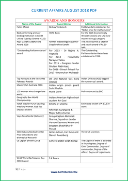 Current Affairs August 2018 Pdf