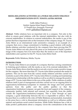 Media Relations Activities As a Public Relation Strategy Implementation of Pt