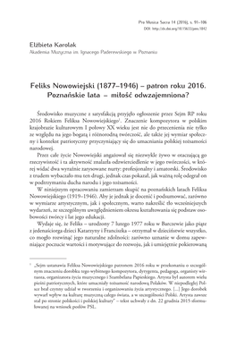 Feliks Nowowiejski (1877–1946) – Patron Roku 2016. Poznańskie Lata – Miłość Odwzajemniona?