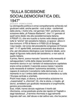"Sulla Scissione Socialdemocratica Del 1947"