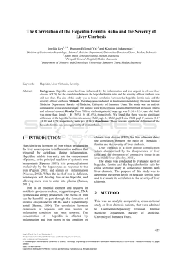 The Correlation of the Hepcidin Ferritin Ratio and the Severity of Liver Cirrhosis