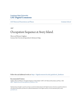 Occupation Sequence at Avery Island. Sherwood Moneer Gagliano Louisiana State University and Agricultural & Mechanical College