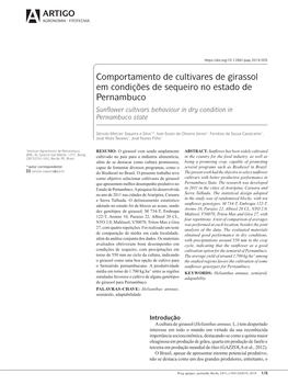 Comportamento De Cultivares De Girassol Em Condições De Sequeiro No Estado De Pernambuco Sunflower Cultivars Behaviour in Dry Condition in Pernambuco State