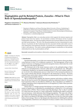 Haptoglobin and Its Related Protein, Zonulin—What Is Their Role in Spondyloarthropathy?