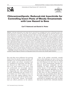 Chlorantraniliprole: Reduced-Risk Insecticide for Controlling Insect Pests of Woody Ornamentals with Low Hazard to Bees