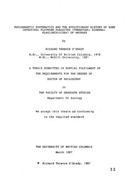 Phylogenetic Systematics and the Evolutionary History of Some Intestinal Flatworm Parasites (Trematoda: Digenea: Plagiorchi01dea) of Anurans